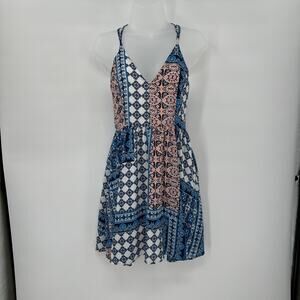 Boho‎ Patchwork Mini Dress S Crisscross Back Festival Indie Soft Girl Strappy